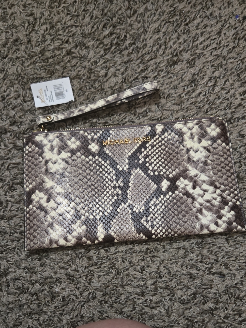Michael Kors Snake-Print Wristlet in Taupe and Cream